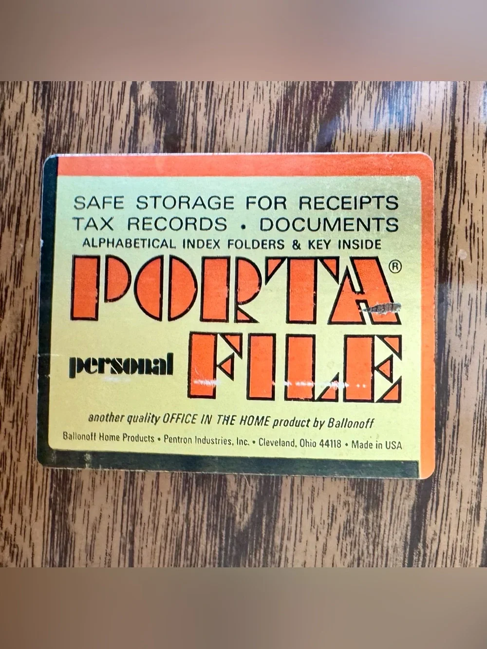 Ballonoff Porta-File VTG Mid-Century Metal Box Woodgrain Design Brass Hardware